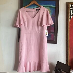Kasper Soft Pink Midi Dress with Flutter Sleeves